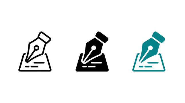 Set of fountain pen writing icon vector designs in different styles