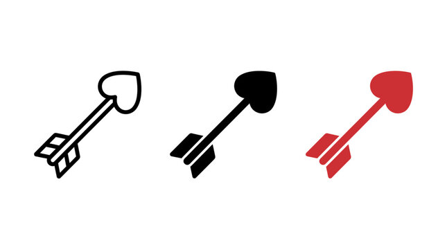 Cupid arrow icon design set with heart shapes in various graphic styles