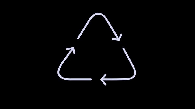 Animated White Thin Line Icon of Recycling Arrows with Transparent Background with alpha channel.