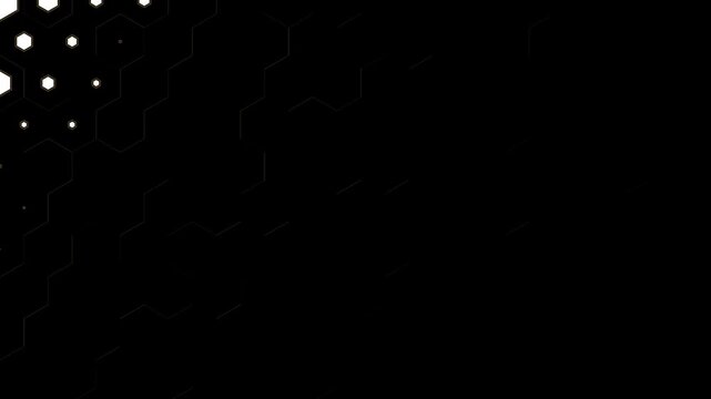 Hexagon tiles filling one by one in a diagonal wave from black to white and back, geometric luma matte transition