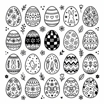 Black and white Easter eggs clipart set. Easter doodle clipart in flat style. Easter decor. Hand drawn vector illustration.