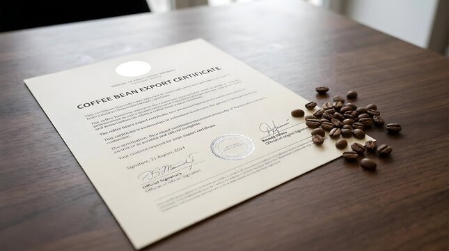Coffee Bean Export Certificate Document Concept