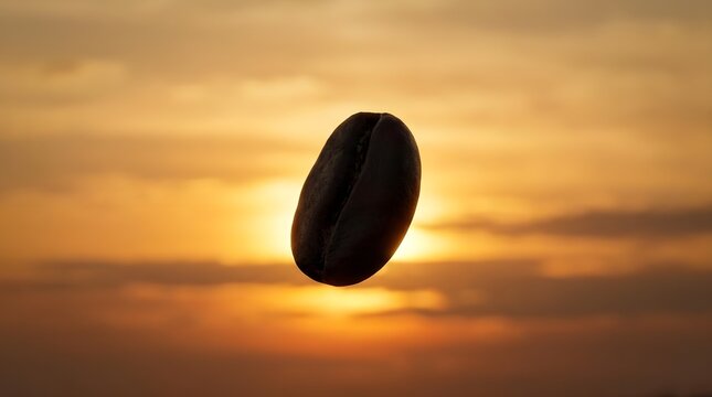 Coffee Bean Silhouette Against Sunset