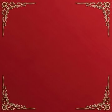 Red square background with ornate gold corner ornaments featuring intricate filigree and scroll patterns, providing central copy space for invitations, diplomas, or festive cards.