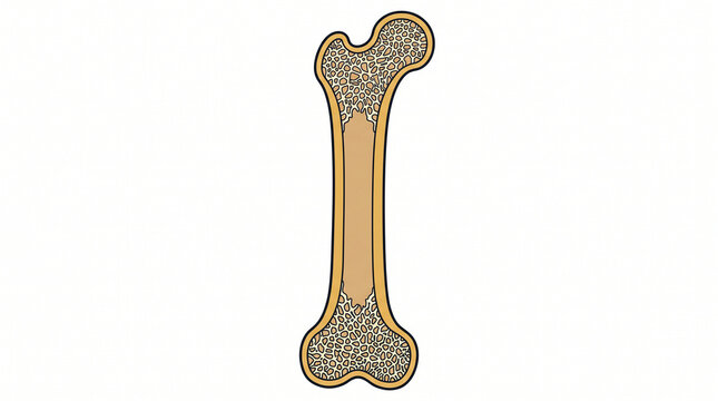 A detailed cross section view of a human long bone illustrating its internal spongy and compact bone structure