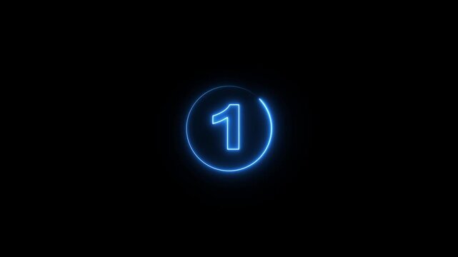 5 second countdown timer animation with neon number text glowing from 5 to 0 with interesting circle animation. Circle countdown timer 5 sec animation graphics transparent background electric saber.