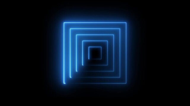 Glowing neon blue color 5 square rectangle frame icon animation. shape round seamless border retro movement animated.