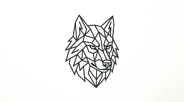 Geometric wolf head illustration with sharp black lines isolated on white background for creative branding projects and minimalist modern graphic design style.
