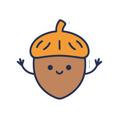 Cute cartoon acorn character waving © babby