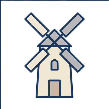 Simple windmill illustration isolated on transparent background