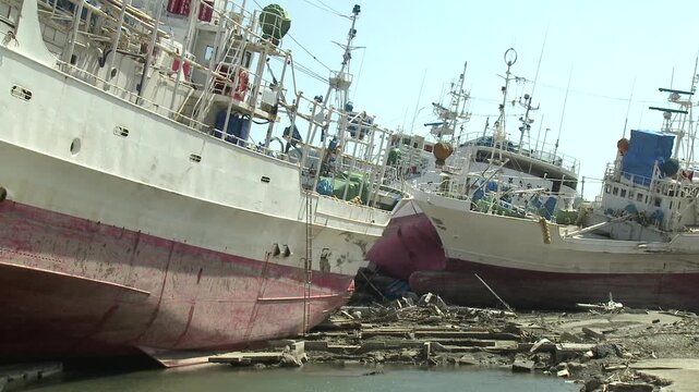 Multiple Ships Washed Ashore In Aftermath Of Tsunami In Japan