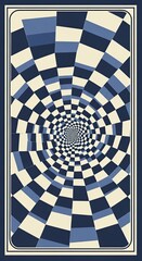 Fototapeta premium Abstract tunnel pattern with black white and purple checkerboard squares