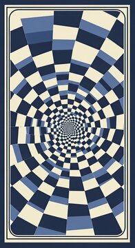 Abstract tunnel pattern with black white and purple checkerboard squares