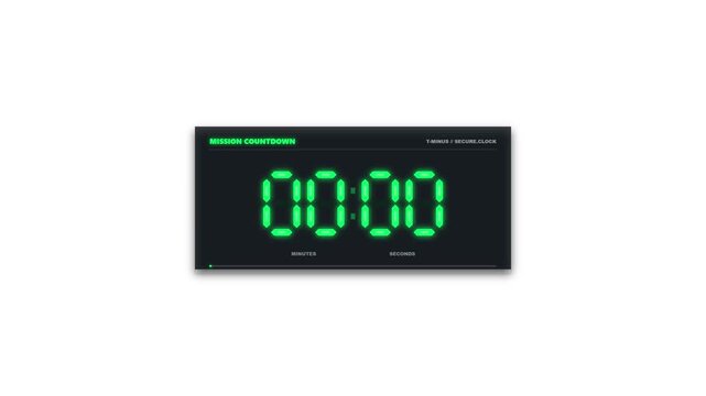 Generic countdown timer with green digital numbers on black background animation