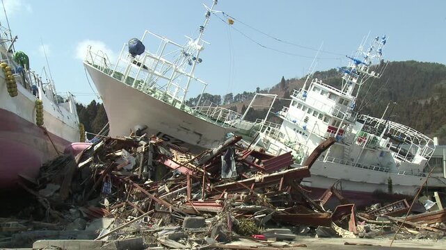 Wrecked Ships Washed Ashore In Aftermath Of Tsunami In Japan