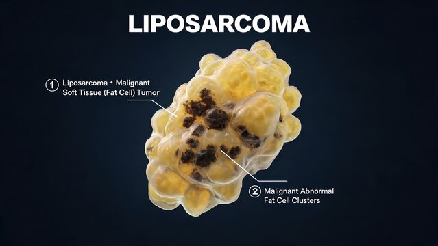 Close-up 3D Render of Liposarcoma Tumor, Malignant Soft Tissue Tumor Made of Abnormal Fat Cell Clusters