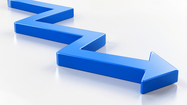 Blue Zigzag Arrow Moving Downward Isolated on White Background Symbolizing Economic Decline Financial Loss and Market Downturn