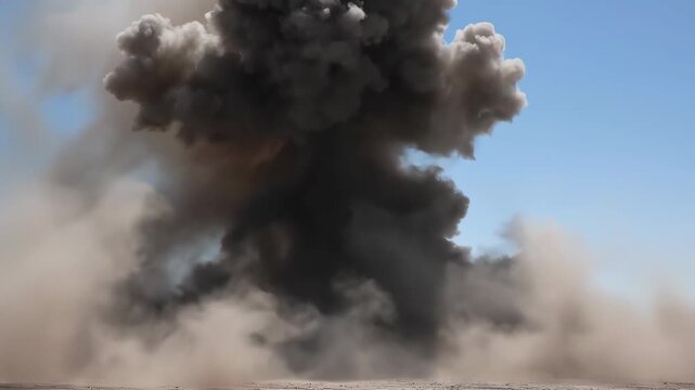Outdoor explosion dust flying, shocking explosion scene real shot