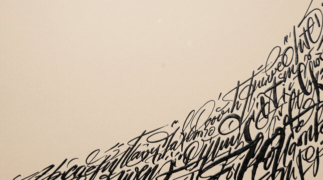 Black cursive calligraphy letters flowing in a stylish artistic pattern on a light surface