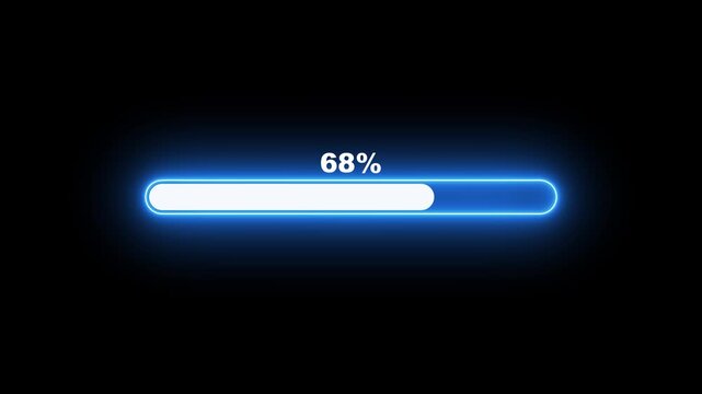 Neon blue glowing progress bar loading animation with 0-100 percentage counter on black background