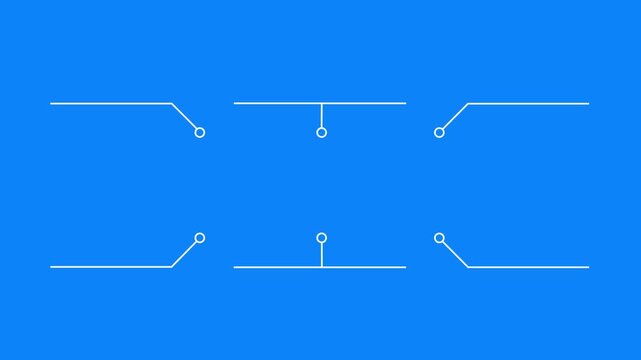 Futuristic white callout bar title line animation set with circle pointers for product infographic and sci fi hud overlay isolated on blue screen.