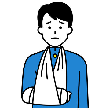 右腕を骨折している男子学生