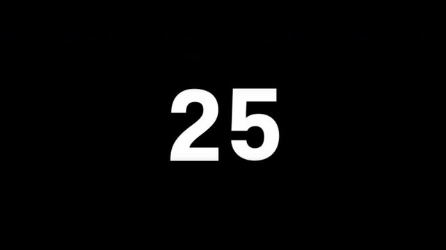 30 second countdown, countdown timer from 30 to 00, rolling white odometer digits on transparent bbackground 