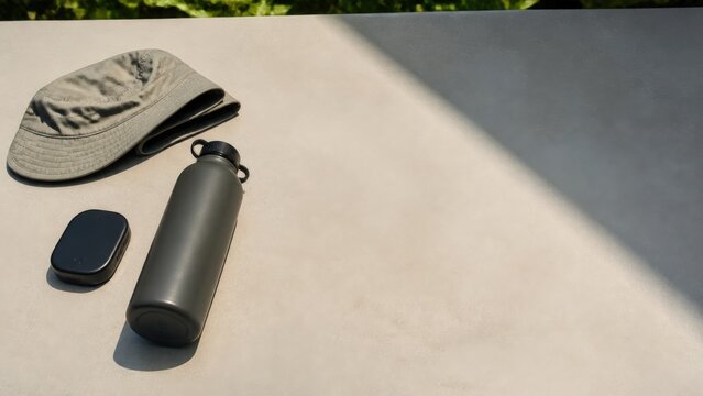 Community heat survey field kit with a portable sensor and sun hat before departure