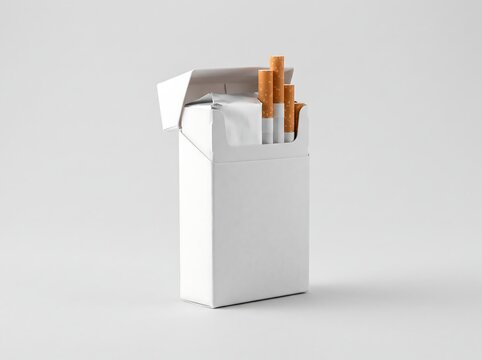 Blank white open cigarette pack mockup with protruding cigarettes isolated on a light grey background