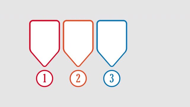 Animated four option pointer infographic card, colorful numbered banner step reveal, clean modern business presentation layout, flat motion video clip