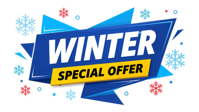 Winter special offer banner with snowflakes on a transparent background