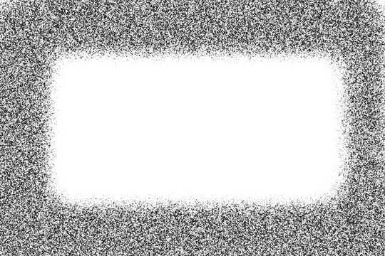 Black Spray Paint Grainy Rectangular Frame Isolated on White Background