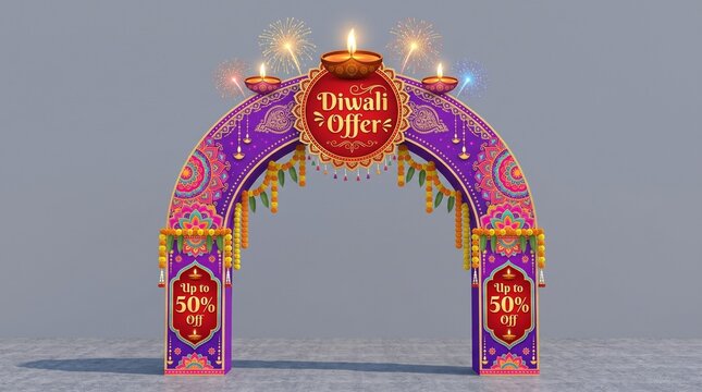 happy Diwali offer entrance arch design front view. use fore printable file. vector illustration