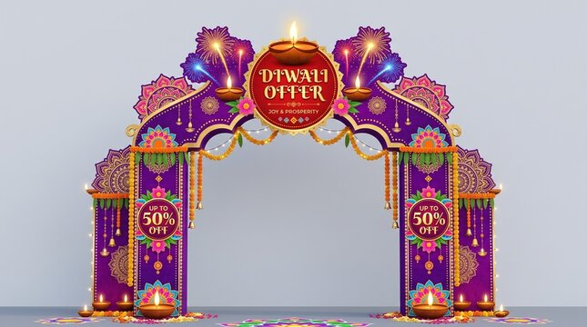 happy Diwali offer entrance arch design front view. use fore printable file. vector illustration