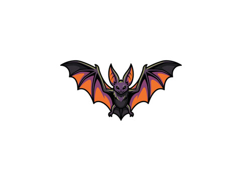 Front Facing Bat With Spread Wings In Dark Purple And Orange Colors Vector Illustration