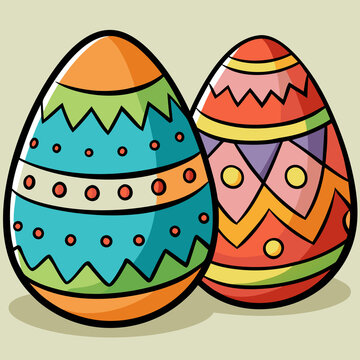 ไข่อีสเตอร์การ์ตูนสีสดใส 2 ฟอง,Two colorful cartoon Easter eggs