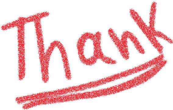 Red Hand Drawn Grainy Thank You Lettering, Crayon Texture Word Doodle Isolated on White