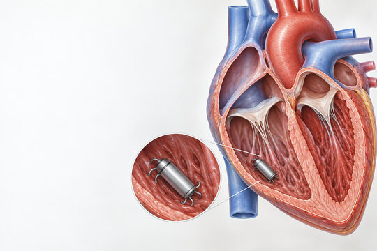 Leadless Cardiac Pacemaker Inside Human Heart Cutaway