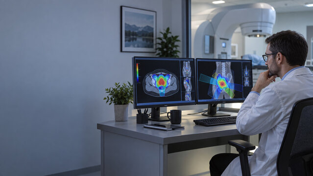 Medical Physicist Reviewing Radiotherapy Dose Plan
