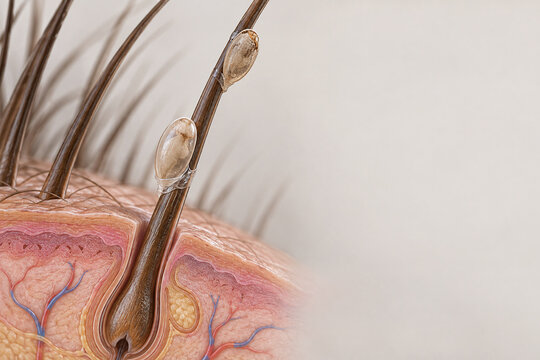 Louse Eggs Attached to Hair Shaft Scalp Cutaway