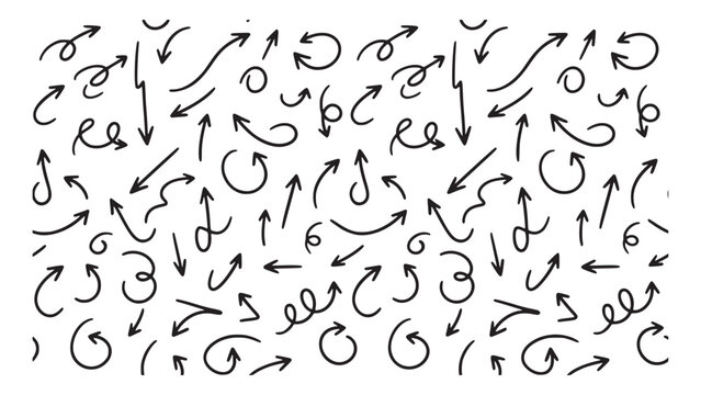 Large set of hand drawn scribble arrows and swirls isolated on a white background, for use hand-drawn