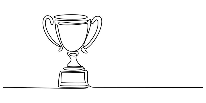 Continuous single line drawing of a winner trophy cup for competition success and achievement award concept in a simple minimalist art style isolated on transparent background, Vector