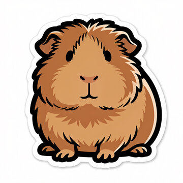 Adorable Vector Illustration of a Cute Brown Guinea Pig Sitting Comfortably, Cartoon Style Cavy Pet Sticker Design Isolated on White Background for Animal Lovers and Kids Graphic Decor