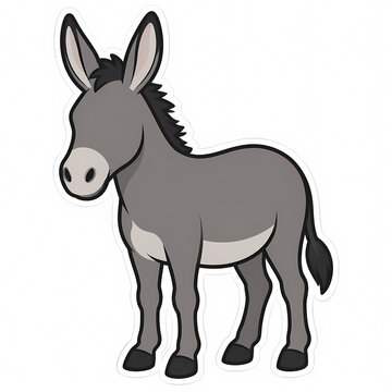 Cute Gray Donkey Vector Illustration Isolated on White Background, Standing Cartoon Burro Character for Farm Animal Sticker and Education Graphics Design for Kids Projects