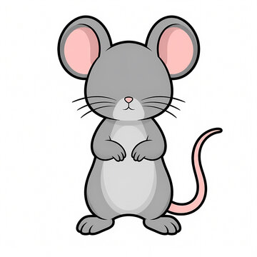 Cute gray mouse vector illustration standing on hind legs, adorable cartoon rodent character design isolated on white background for children book, mascot, and animal stickers.