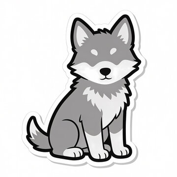 Cute Gray Wolf Pup Sticker Vector Illustration Isolated on White Background, Adorable Baby Wolf Sitting and Looking Forward for Kids Apparel, Nursery Decor and Graphic Logo Design