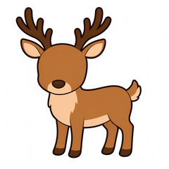 Obraz premium Cute Vector Illustration of a Brown Reindeer with Antlers Standing in a Profile Pose, Minimalist Cartoon Deer Character Isolated on White Background for Christmas and Holiday Design