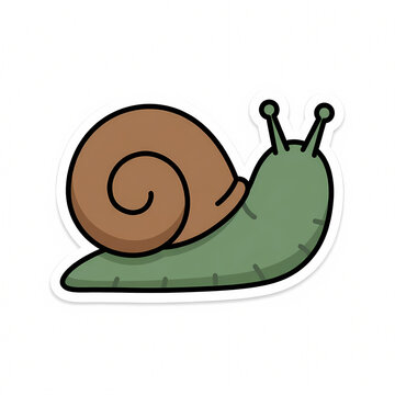 Cute Snail Vector Illustration Featuring a Green Mollusk with a Brown Spiral Shell in a Crawling Pose, Isolated Sticker Style Graphic Design for Kids Education and Nature Decor
