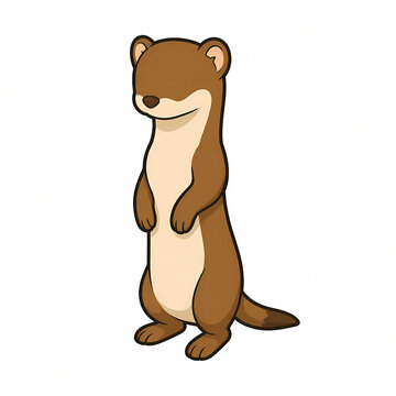 Cute Vector Illustration of a Brown Weasel Standing Upright in a Curious Pose, Minimalist Cartoon Ferret or Stoat Character Isolated on White Background for Wildlife and Nature Design