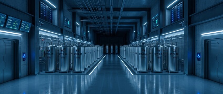 High-Security Cryopreservation Vault at Night
